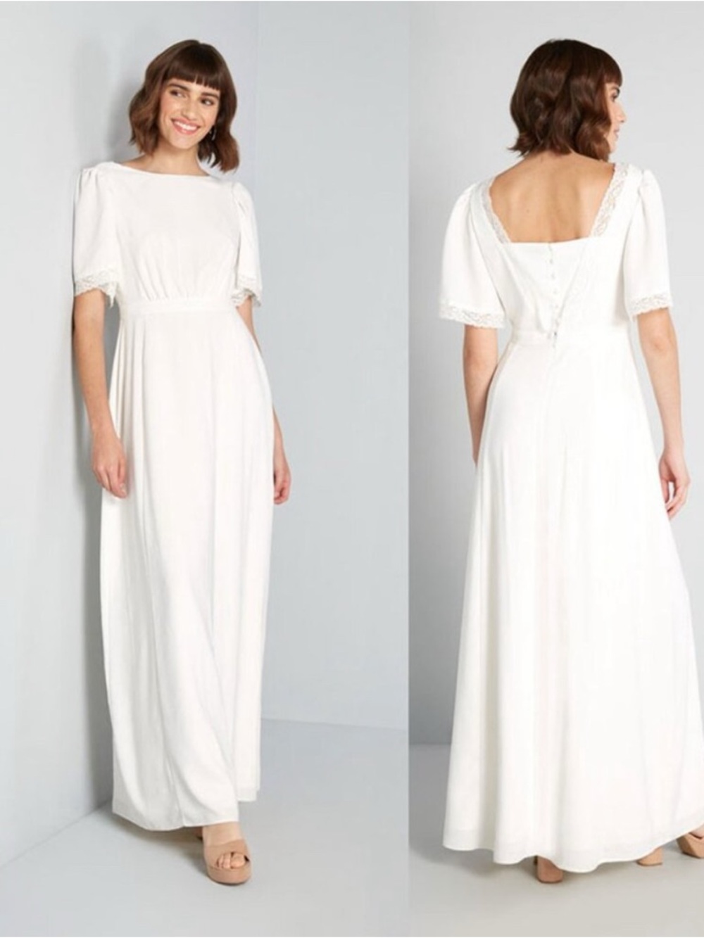 Modcloth Lace You Down the Aisle Dress with Lace-Trimmed Sleeves